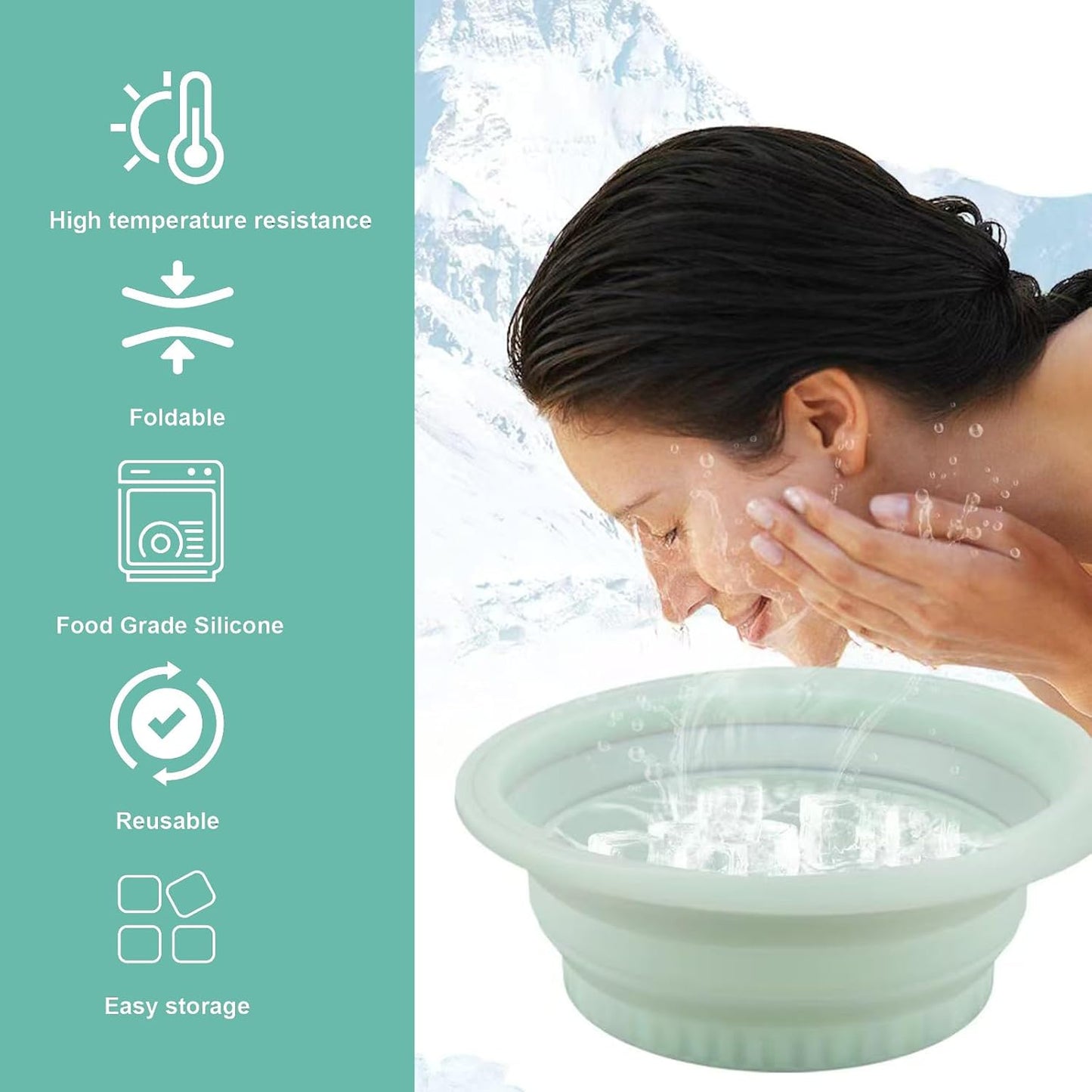 Ice Bowl for Face Ice Bath Kit Foldable Ice Bath Face with Reusable Cubes Washbowl Facial Mixing Bowl, Green