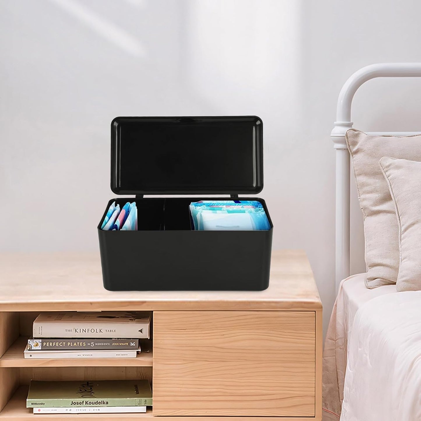 Pad and Tampon Organizer for Bathroom,Sanitary Napkin Holder, Pad and Tampon Organizer for Period, Sanitary Napkin Storage Container, Black