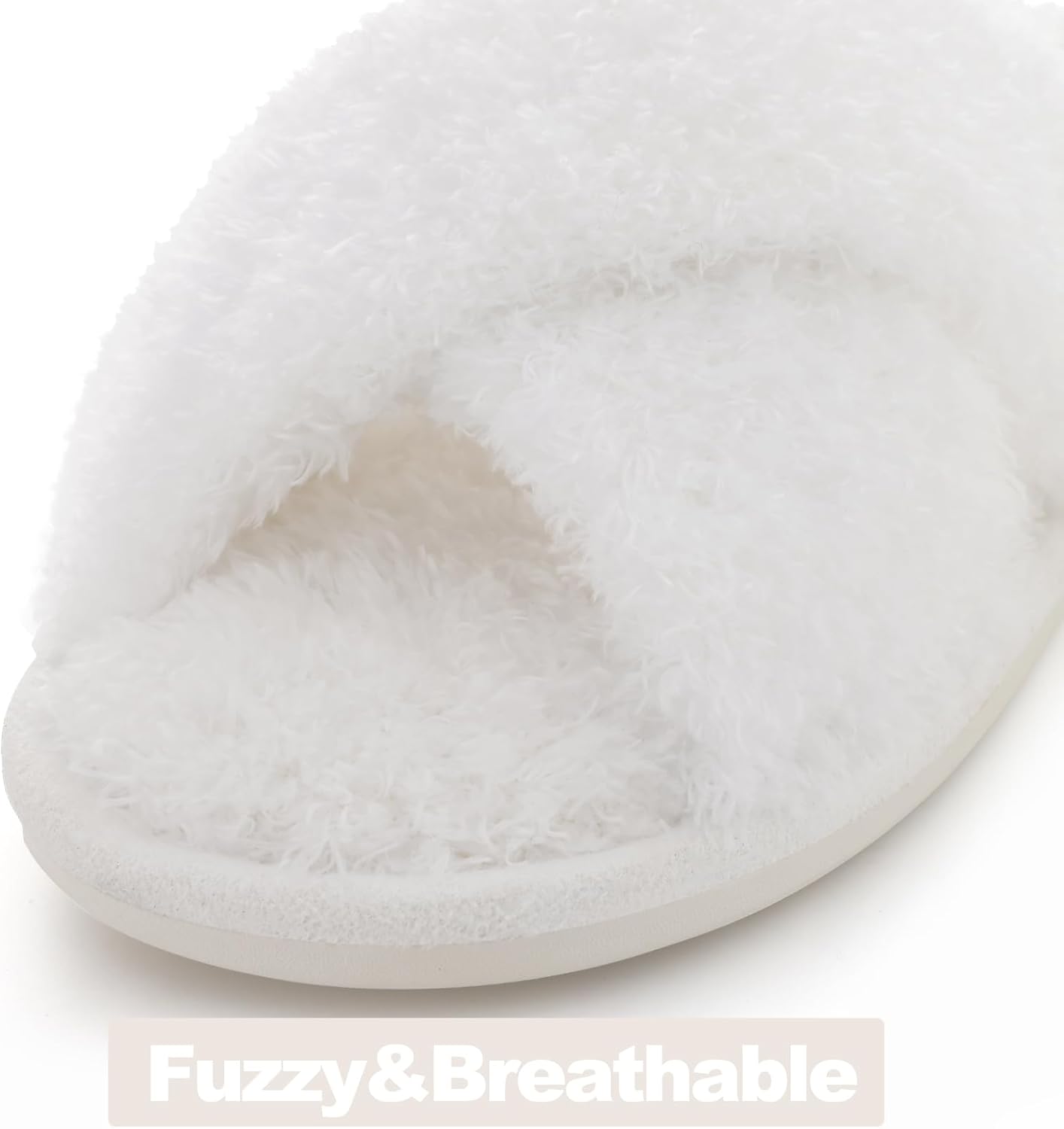 Evshine Women's Fuzzy Slippers Cross Band Memory Foam House Slippers Open Toe