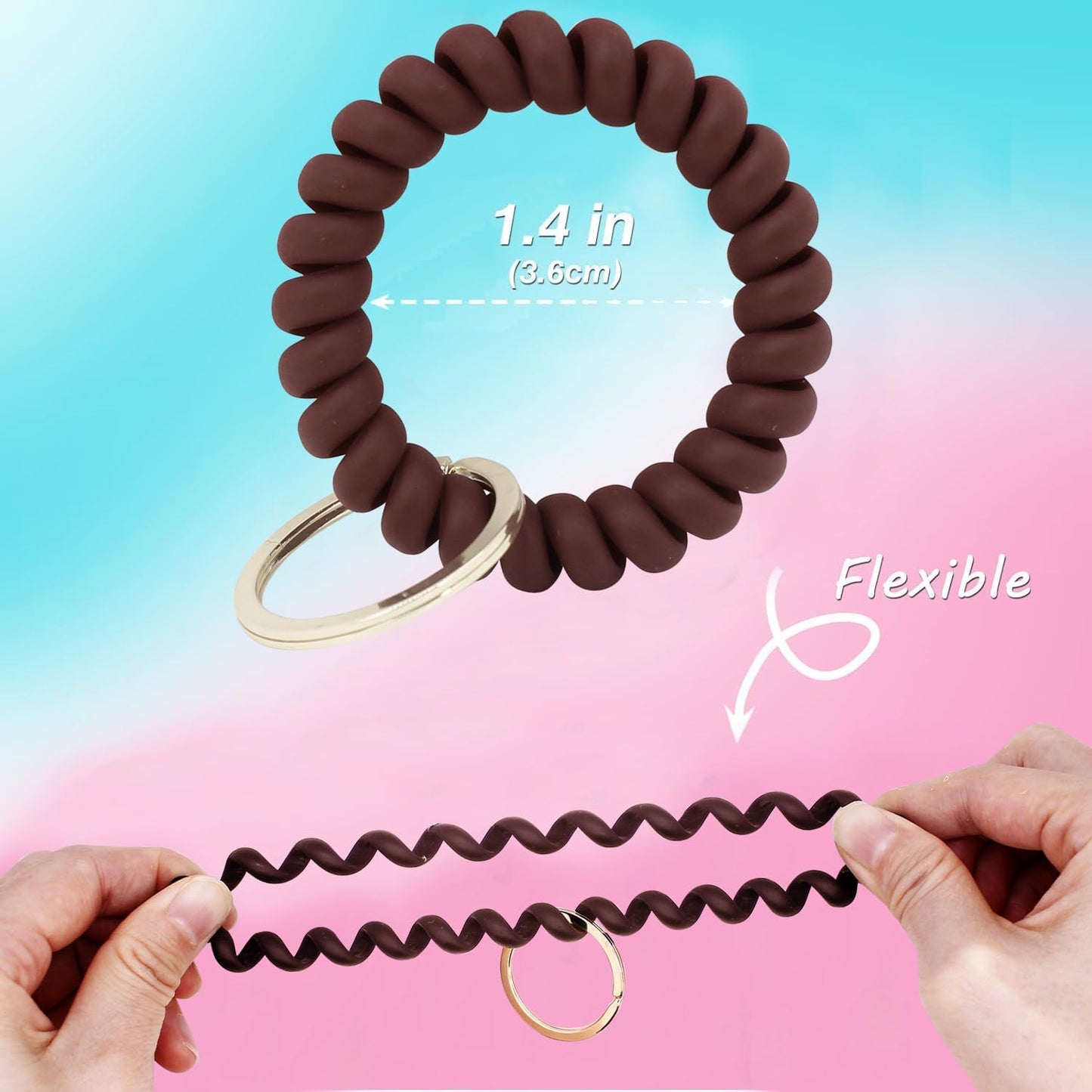 BIHRTC 6pcs Wristband Keychain Wrist Key Chain Spiral Coil Wrist Keychains Plastic Bracelet Spring Flexible Spiral Wrist Coil Key Holder Key Ring for Sauna Gym Pool ID Badge and Outdoor Sports