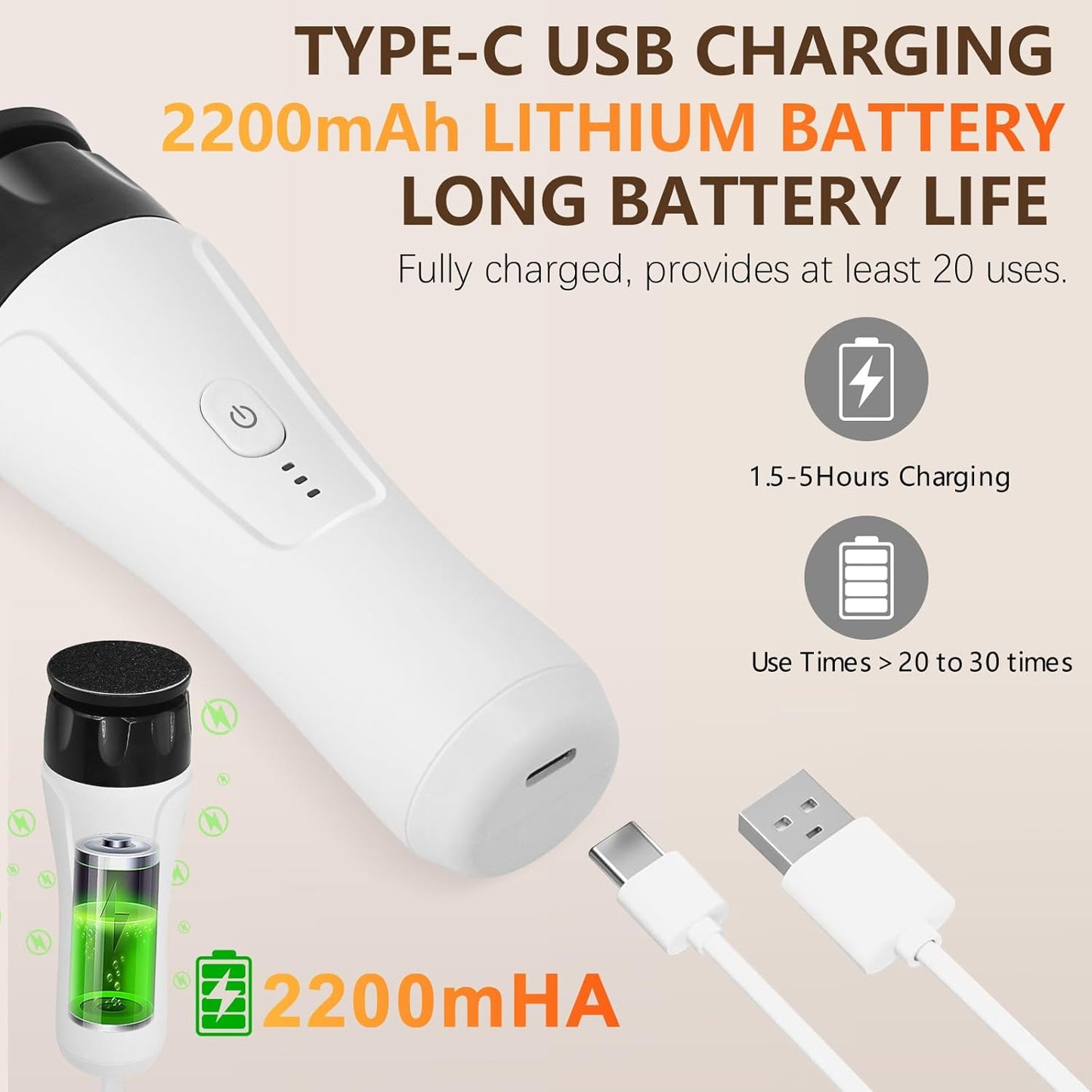 Rechargeable Electric Callus Remover for Feet, High Speed Electric Foot Callus Remover Powerful Feet Sander Grinder for Women Men Dead Skin Cracked Heels (White)