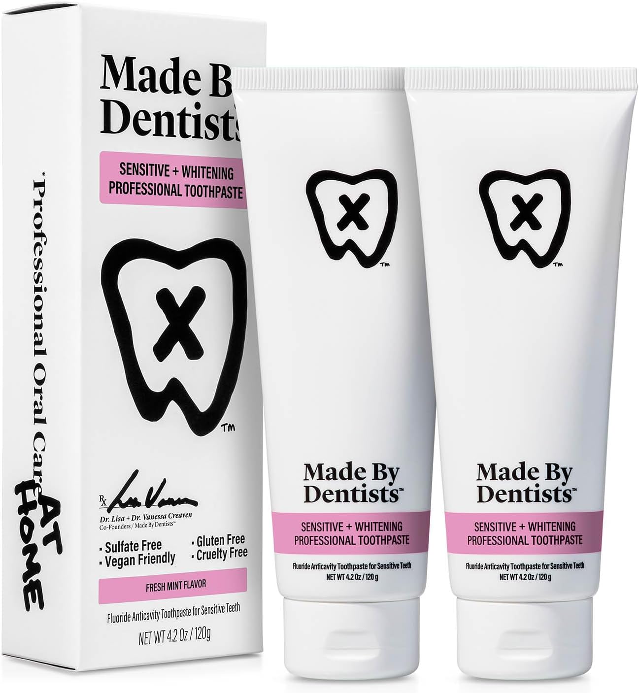 Professional Sensitive + Whitening Toothpaste - Advanced Daily Whitening Toothpaste for Sensitive Teeth, ADA Approved, Vegan, Sulfate-Free, 2 x 4.2oz