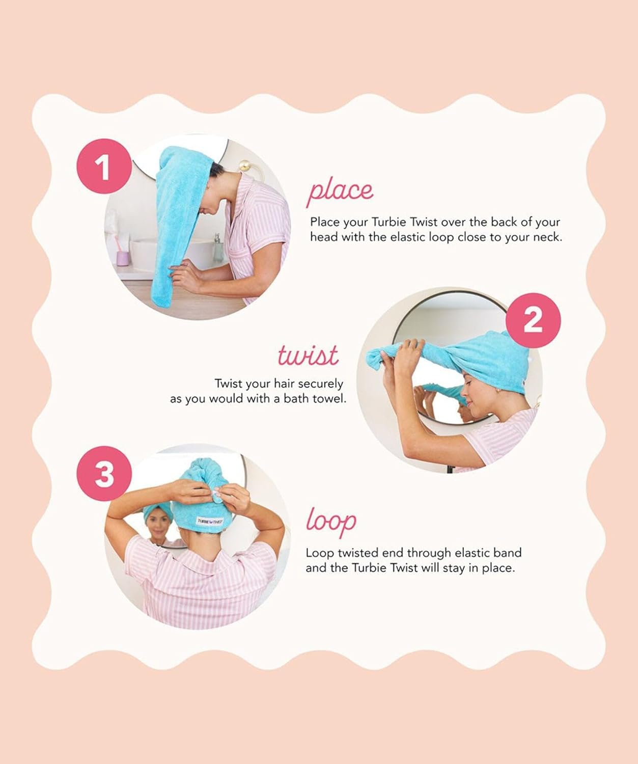 Turbie Twist 2-Pack Microfiber Hair Towel for Beauty, Travel, Gifting - Hair Wrap Turban for Straight, Wavy & Curly Hair - Premium Personal Care - Bermuda & Peach