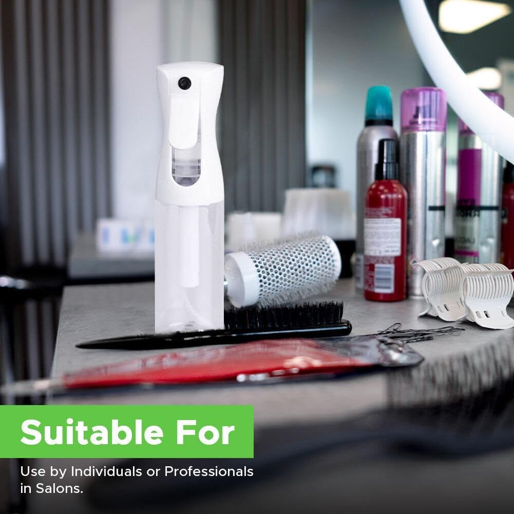 VIGOR PATH Continuous Spray Bottle with Ultra Fine Mist - Versatile Water Sprayer for Hair, Home Cleaning, Salons, Plants, Aromatherapy, and More - Empty Hair Spray Bottle (Clear - 10oz - 2pack)