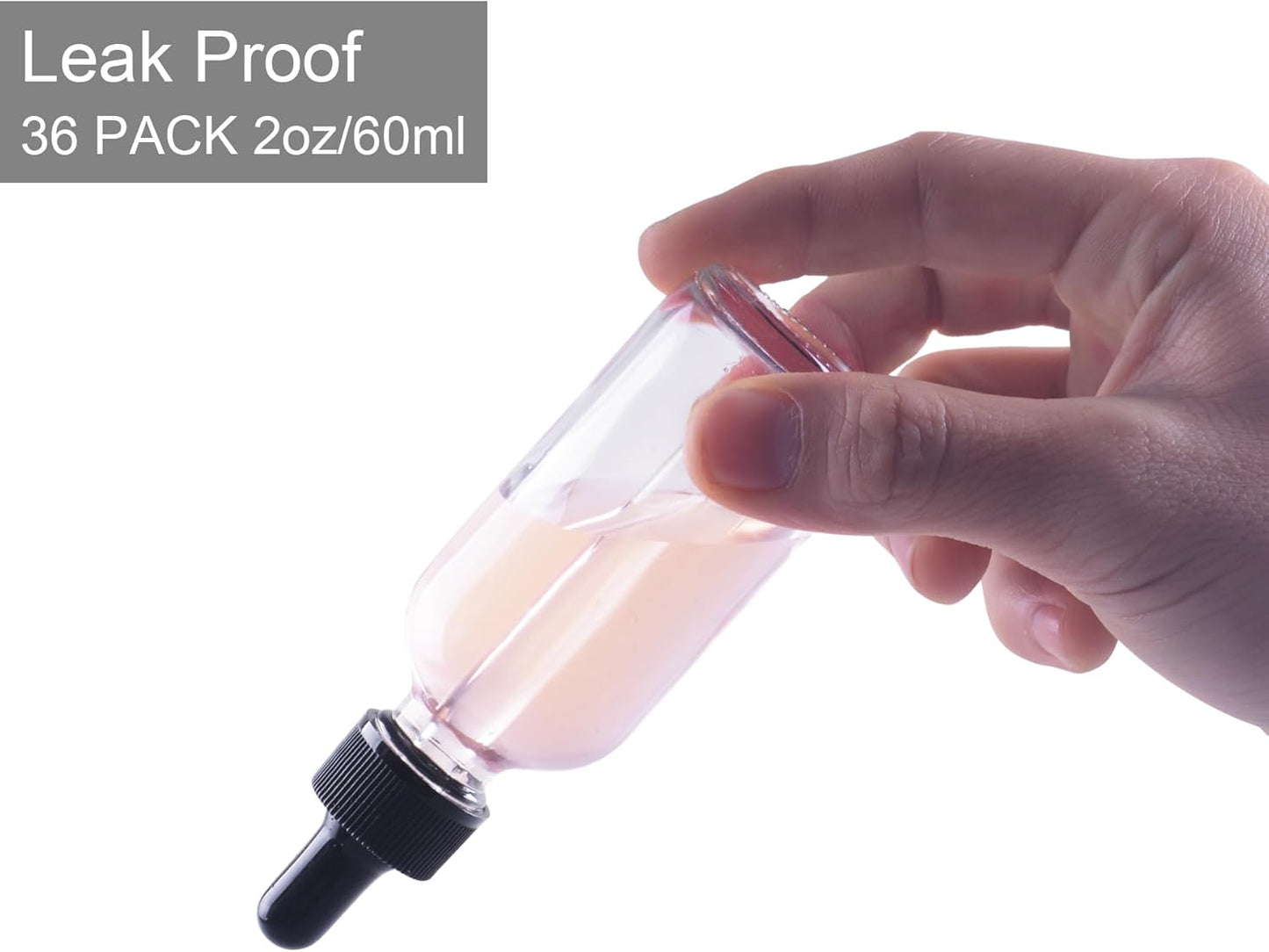 36 Pack 2oz Clear Glass Dropper Bottles, Glass Eye Dropper Bottles for Essential Oils, Perfumes, Laboratory Use (Clear, 2oz-36Pack)