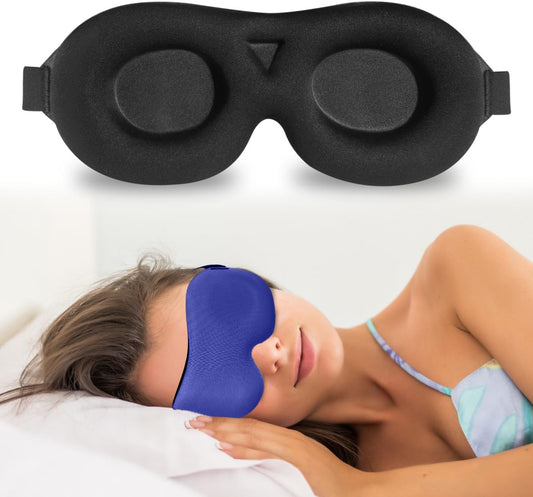 3D Sleep Mask for Side Sleepers – 100% Light Blocking Eye Mask for Sleeping, Zero Eye Pressure, Soft Breathable Memory Foam, Adjustable Strap for Travel, Men & Women (Blue)