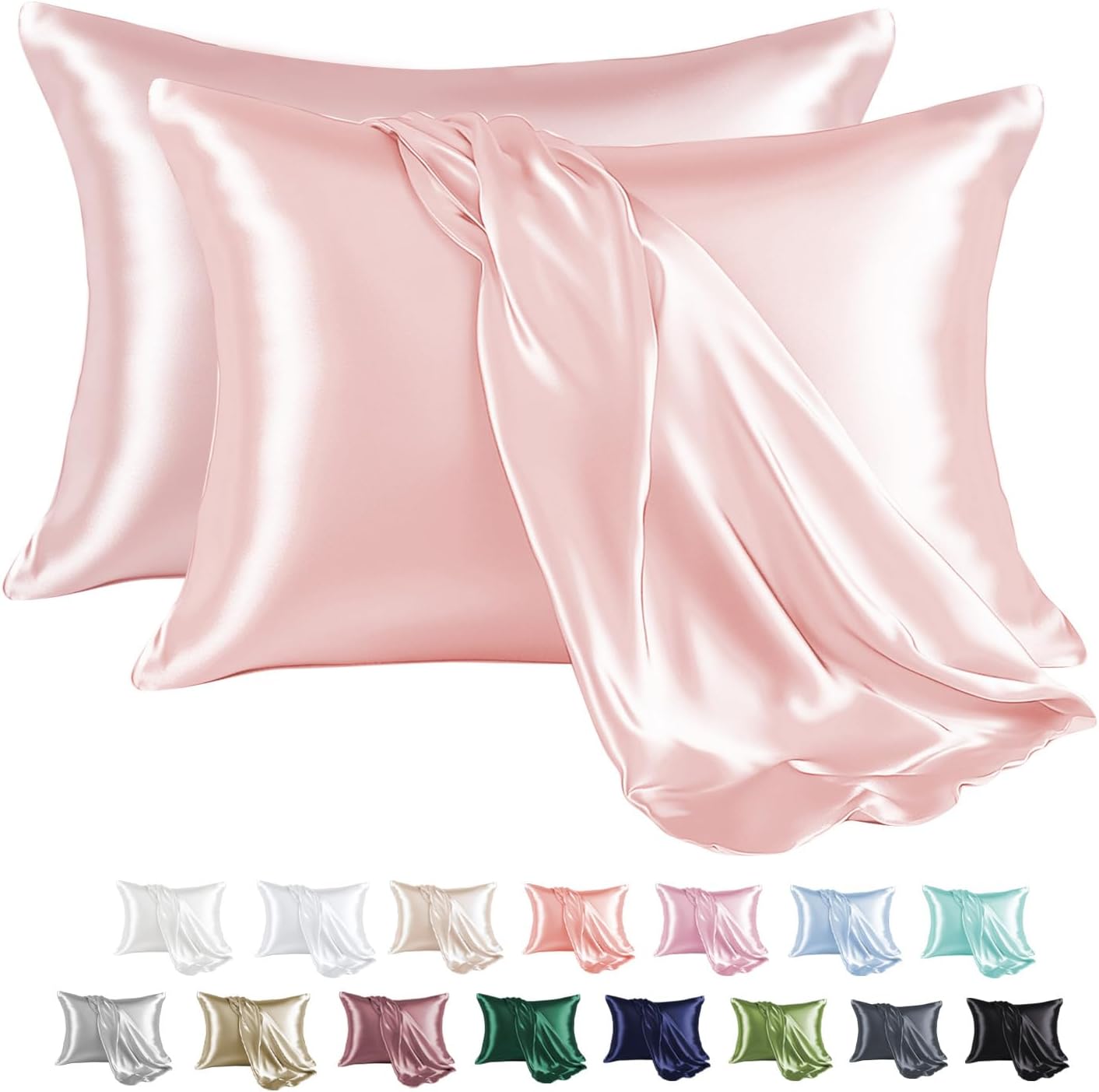 MR&HM Satin Pillowcase for Hair and Skin, Silk Satin Pillowcase 2 Pack, King Size Pillow Cases Set of 2, Silky Pillow Cover with Envelope Closure (20x40, Light Pink)