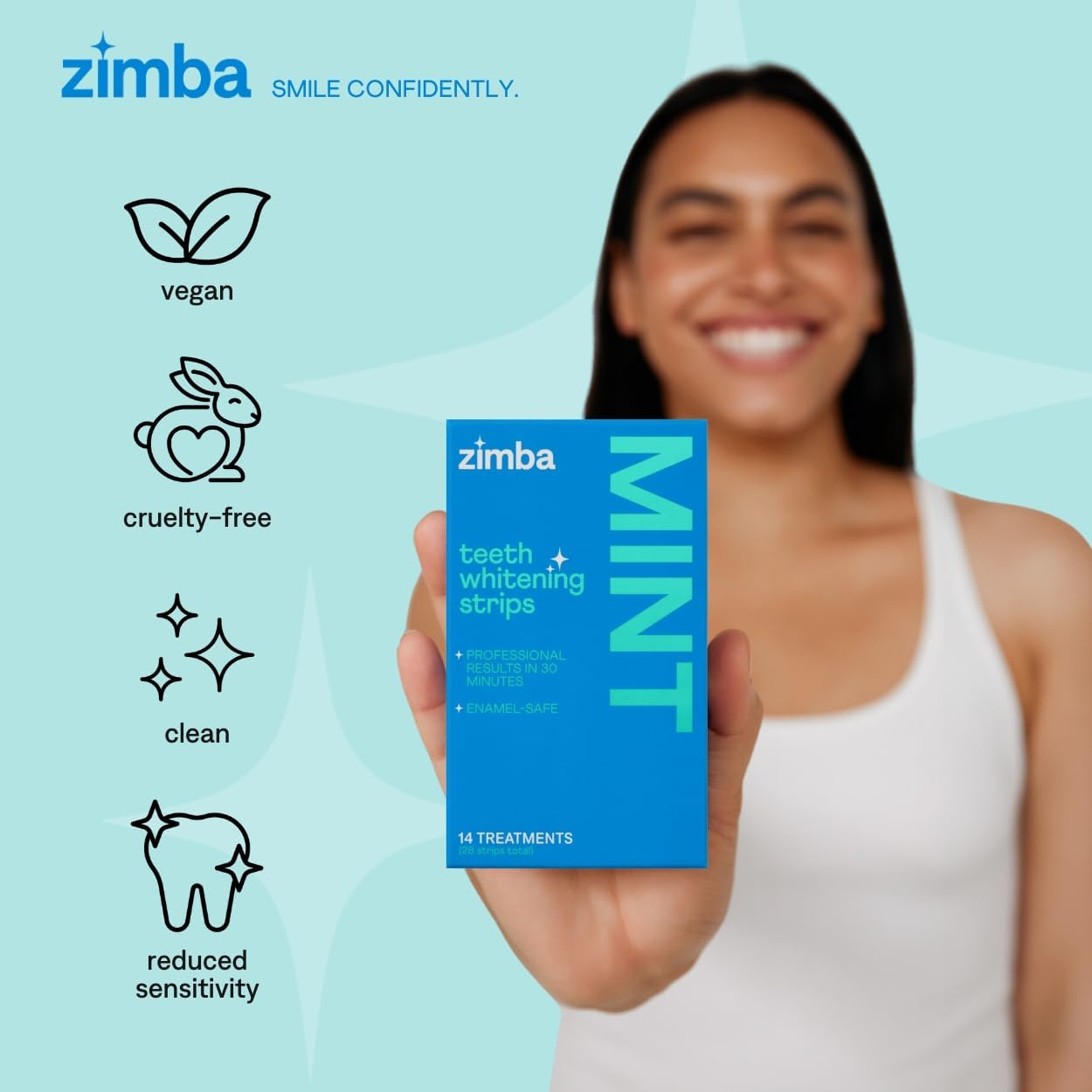 Zimba Teeth Whitening Strips for Teeth Sensitive, White Strips for Teeth Whitening, Teeth Whitener Stain Remover 28 White Strips Included Per Pack, 2 Pack (14 Day Treatment), Strawberry and Mint