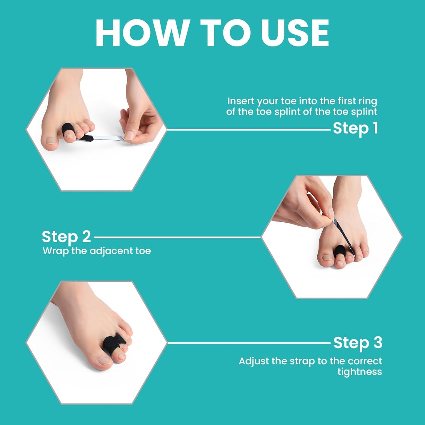 10 Pack Hammer Toe Corrector Toe Splint for Broken Toes,Brace Orthopedic Separator, Cushioned Bandages, Heal Wrap Toe Straighteners for Crooked Toes (Black+10S）