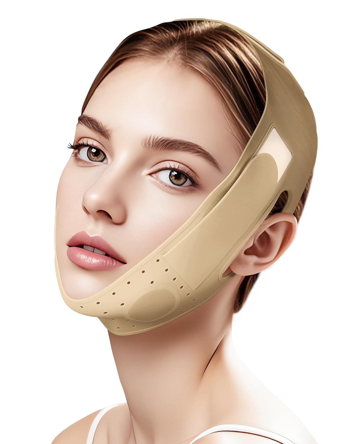 Reusable V Line Silicone Face Strap, Soft Silicone Chin Strap for Women 23-27 Inches (Nude)