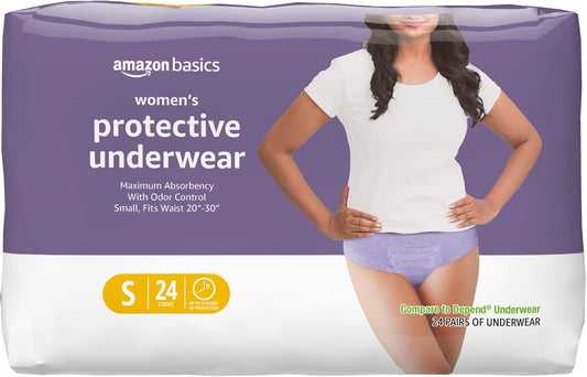 Amazon Basics Incontinence Underwear for Women, Protective, Disposable, Postpartum, Maximum Absorbency, Small, Lavender, 24 Count