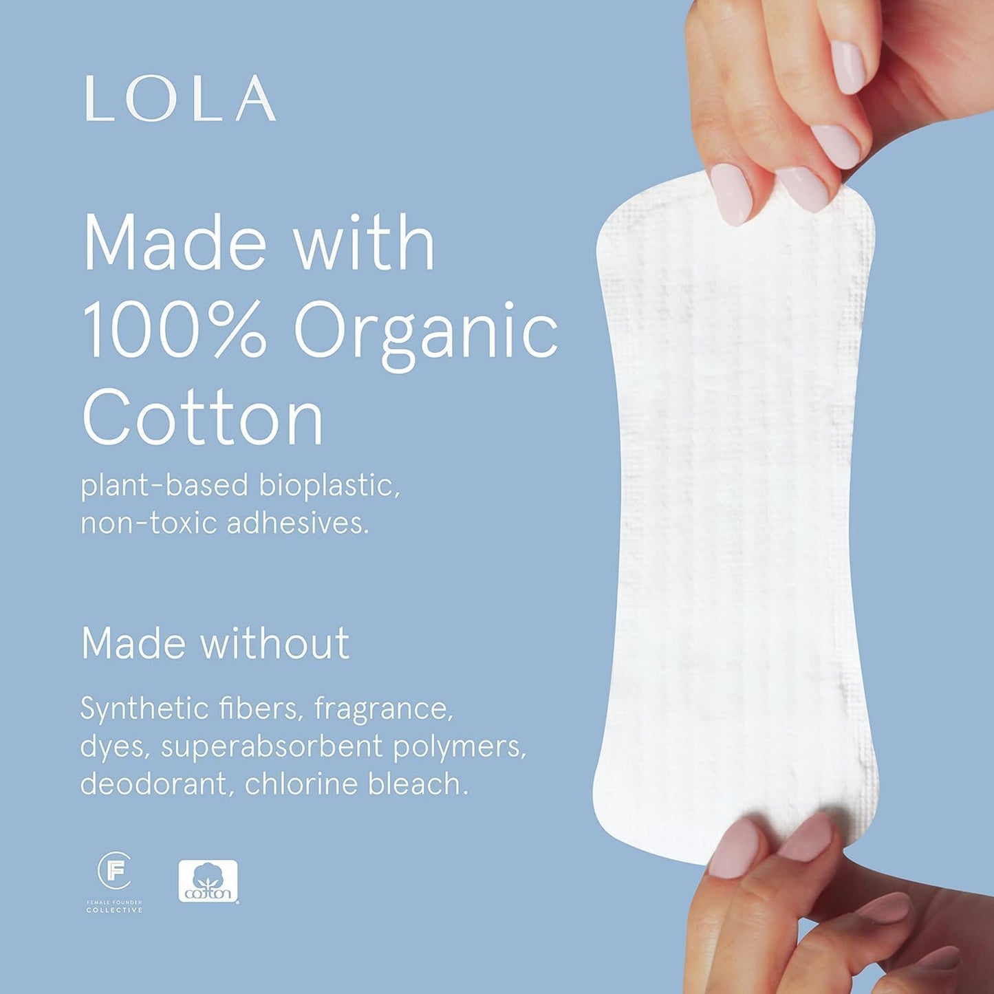 LOLA Panty Liners - 56 Count - Cotton Top Sheet & Core, Breathable Daily Liners for Women - Hypoallergenic Unscented Organic Pads for Women