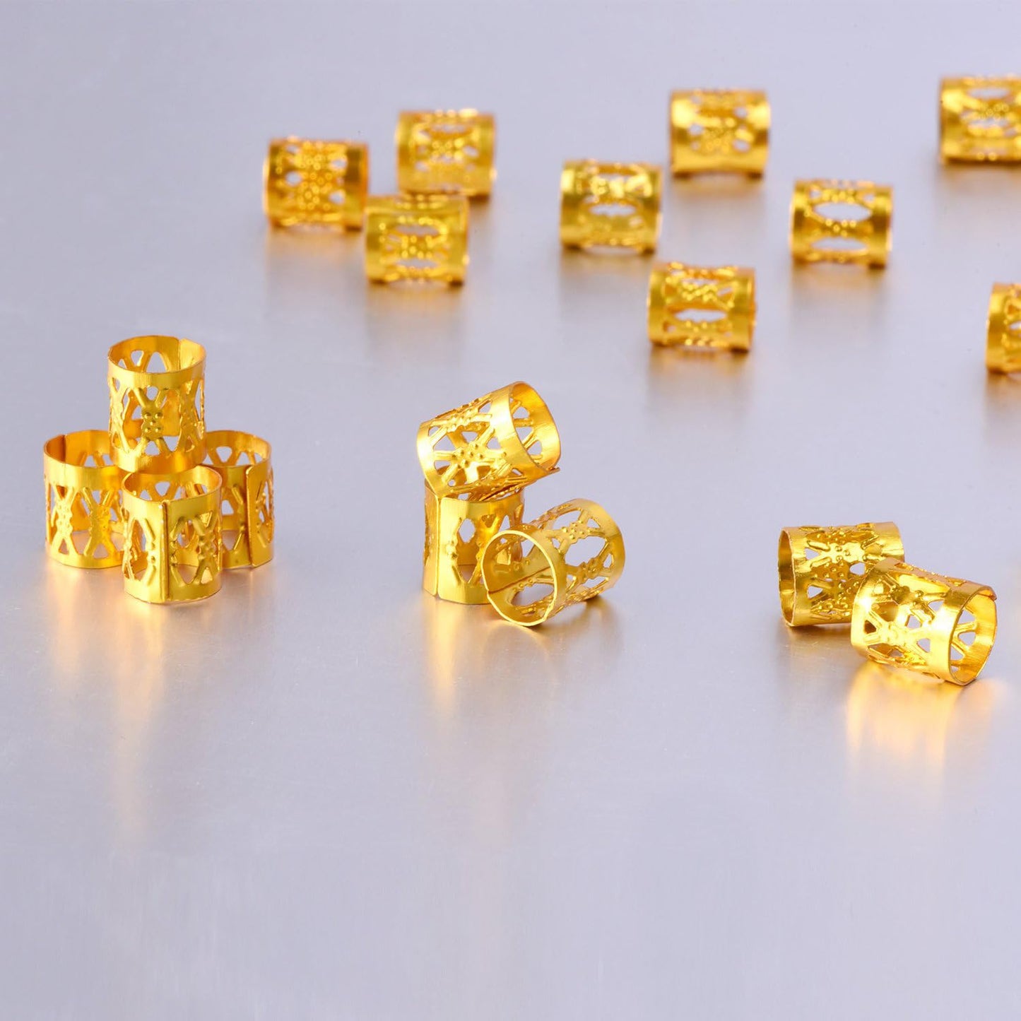 SEVENHEAD 50 Pcs Dreadlock Beads Hair Accessories Hair Rings Adjustable Cuffs Braiding Hair Decoration Clips Metal Hair Decoration for Braids(Gold and Silver)