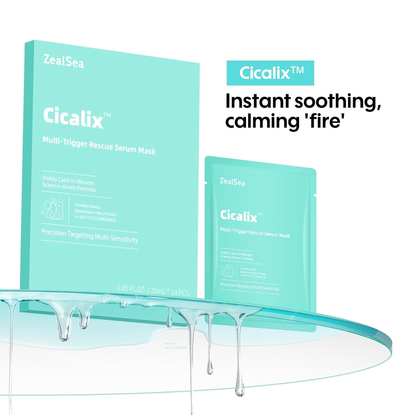 Cicalix Face Masks Skincare Set, ZealSea Derm Solution Sheet Mask for Multi-Trigger Sensitivity, Soothing & Calming, Strengthen & Restore Skin, Facial Mask with Cica & Ceramide, 10 Pack