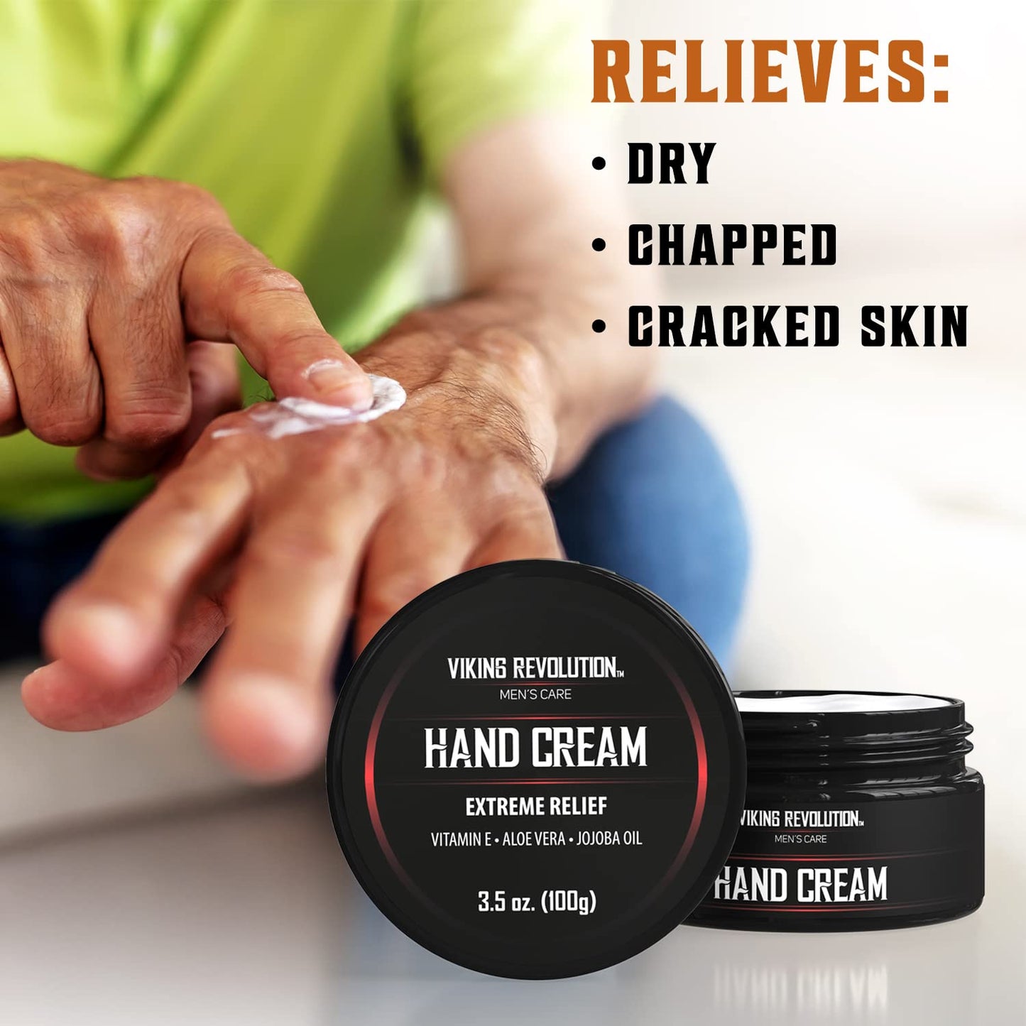 Viking Revolution Men's Hand Cream - Repair Cream for Dry, Cracked Hands - Aloe Vera Treatment with Vitamin E (3.5oz)