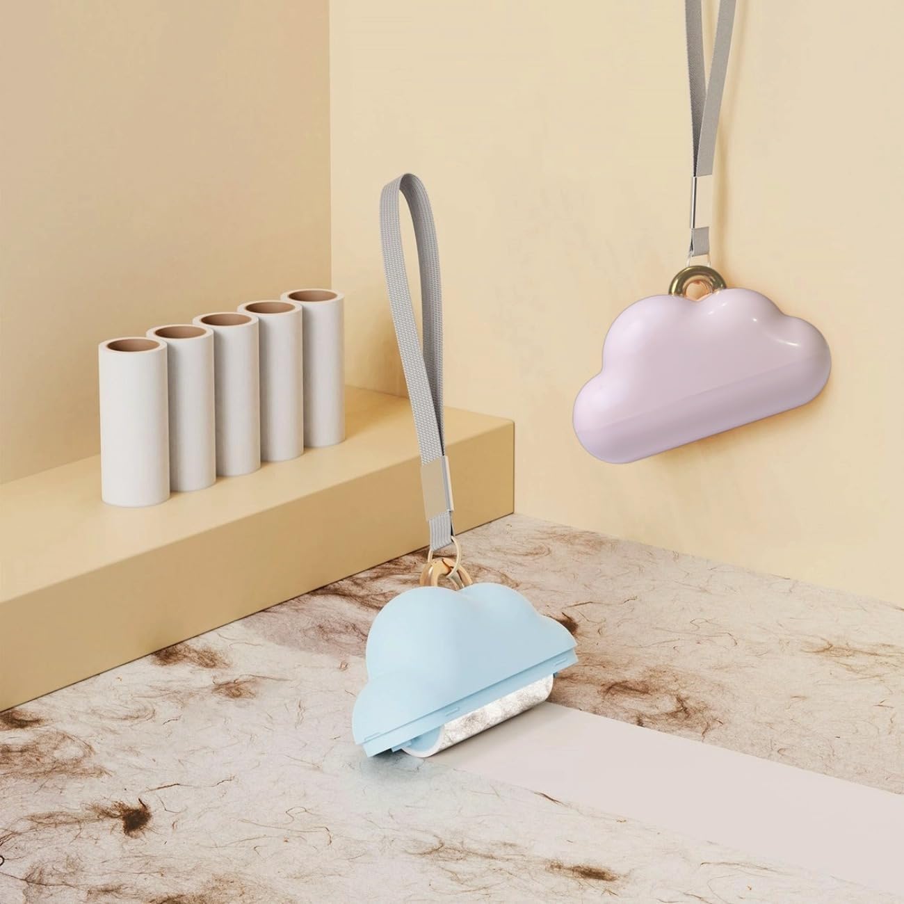 Portable Lint Roller 150 Sheets Travel Size, Mini Lint Roller for Clothes and Reusable Pet Hair Remover, Cute Small Sticky Dust Remover Refillable