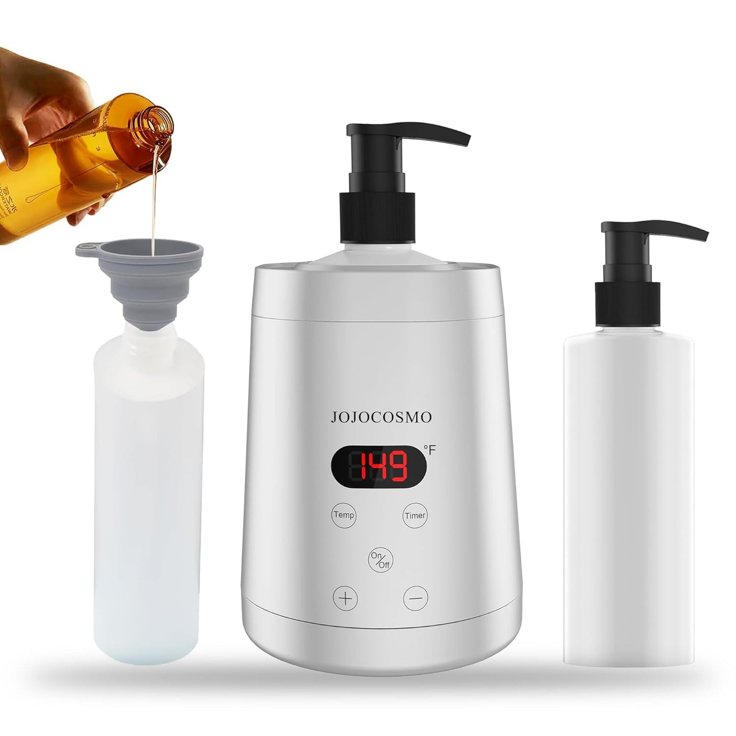 Massage Oil Warmer Heater with Two Bottles Dispenser, Digital Lotion Warmer, Oil Warmer Dispenser, Automatic Massage Oil Heater for SPA, Salon, Home (silver)