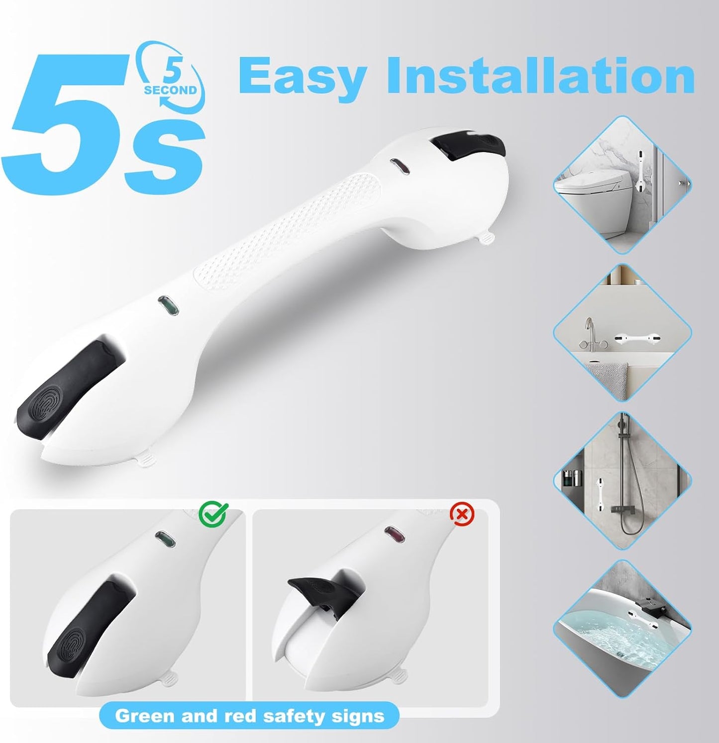 Suction Grab Bars for Bathtubs and Showers, Heavy Duty Shower Handle Removable Shower Handrails for Kids, Bathroom Safety Grip Waterproof(White)