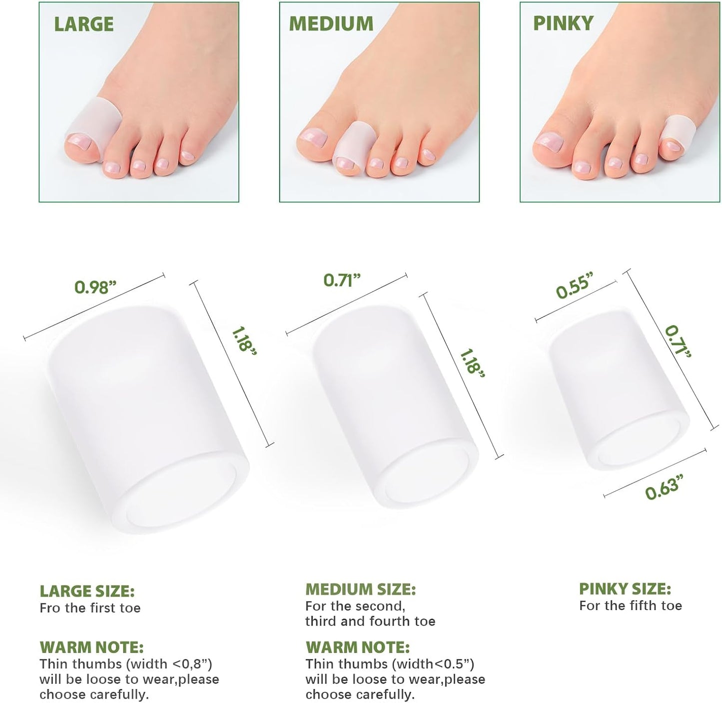 Bukihome Silicone Toe Protectors – 14 Pack Silicone Toe Sleeve for Hammer Toes, Corns, Calluses, Blisters – Soft Gel Protector Toe Cushions for Pain Relief (Clear, Pinky）