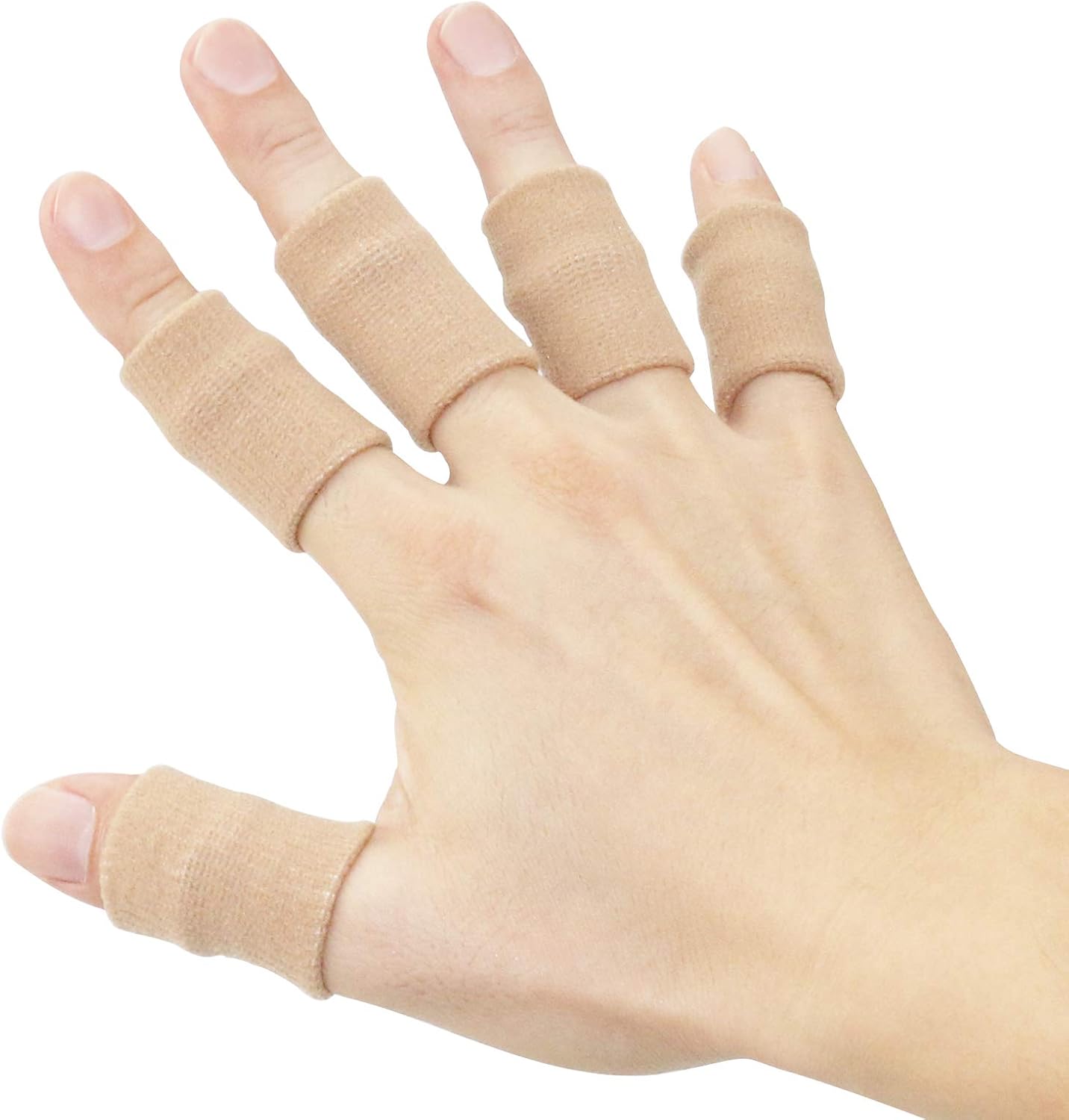 Finger Sleeves , Thumb Splint Brace For Finger Support, Breathable Elastic Finger tape, Compression pression Protector For Reliving Pain, Triggger Finger, Compression Aid For Sports, 10PCS (Beige)