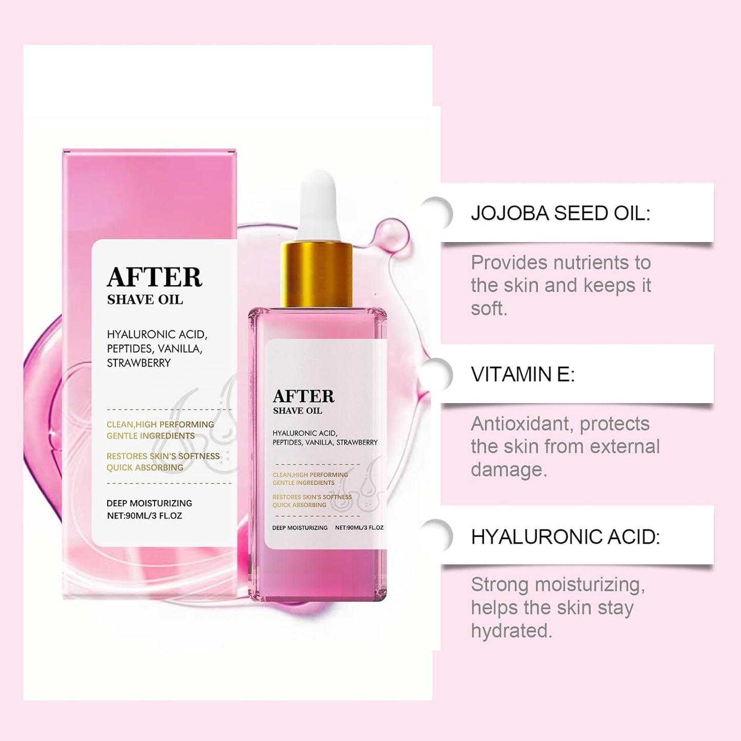 Strawberry Vanilla After Shave Oil, Daily Care Essential Oil, Soothes and Deeply Moisturizes Skin, Relieves Post-Shave Discomfort, For All Skin Types, 3 FL OZ