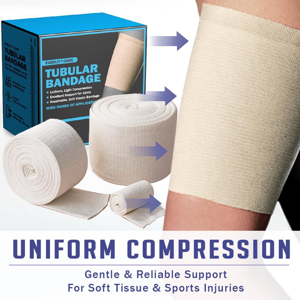 EVERLIT Elasticated Tubular Support Bandage | Stockinette Tubing for Large Arm, Knees, Legs | Light to Moderate Compression Bandage Roll For Tissue Support (Size G | 4.5" x 11 yd)