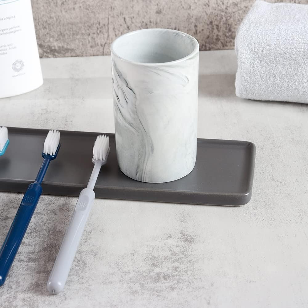 Ceramic Toothbrush Holder, Bathroom Cup, Drinking Mug, Coffee Cups, Marble Pattern Pen Holders, 300ml/Pcs (Grey)