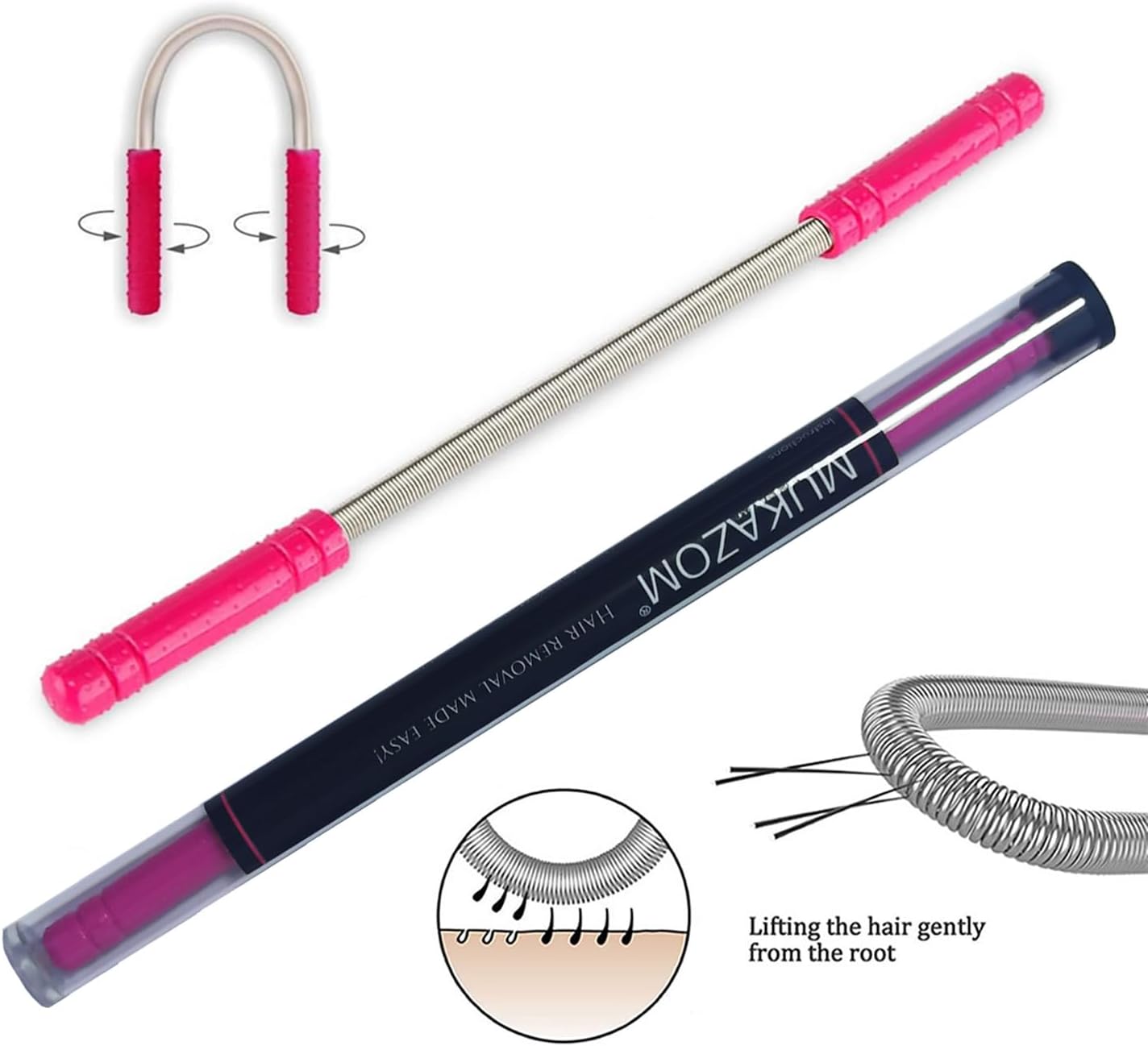 Facial Hair Removal for Women, Mukazom Original Hair Remover Spring Epilator for Removing Hair on The Cheeks, Neck, Upper Lip and Chin (Pink-New)