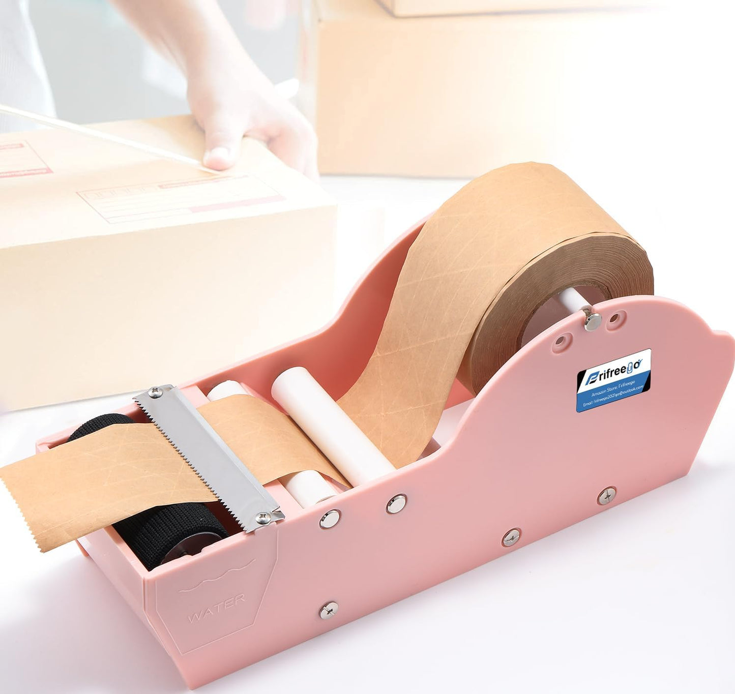 Water-Activated Tape Dispenser, Manual Kraft Gum Tape Dispenser, Width Adjustable 1.18-3.15", Light Weight & Portable Packing Tape Dispenser Set, Light Pink