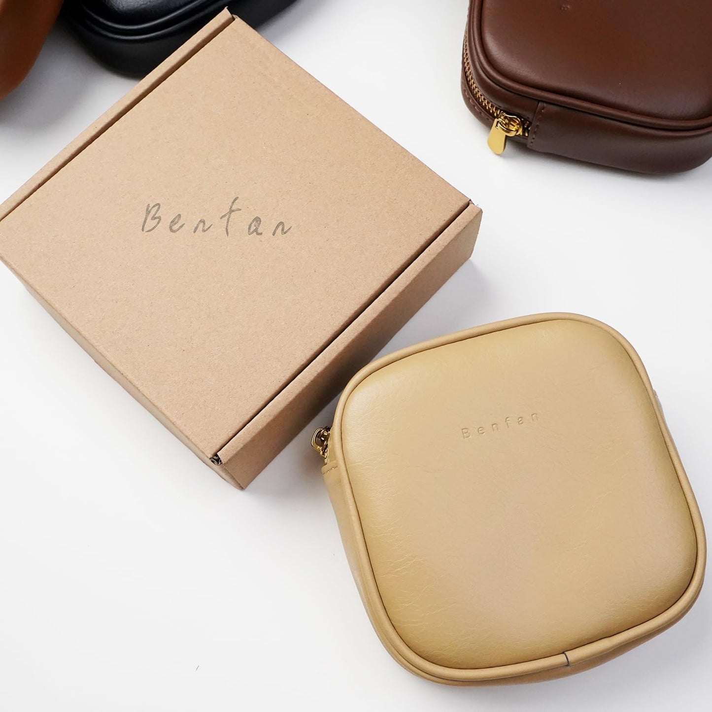 Leather Cosmetic Bag for Women Small Zipper Makeup Bag for Purse Waterproof Travel Makeup Organizer Charger Storage Pouch Color Yellow
