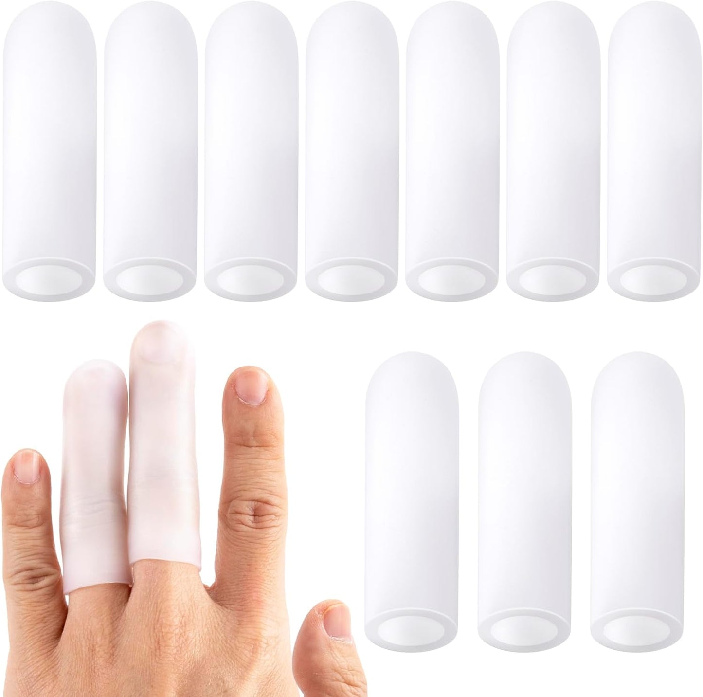 ANCIRS 10pcs Gel Finger Support Protector Caps Gloves, Gel Finger Cots/Covers, Silicone Fingertips for Hands Cracking, Eczema Skin, Trigger Finger Arthritis Pain Relief (Large, White)