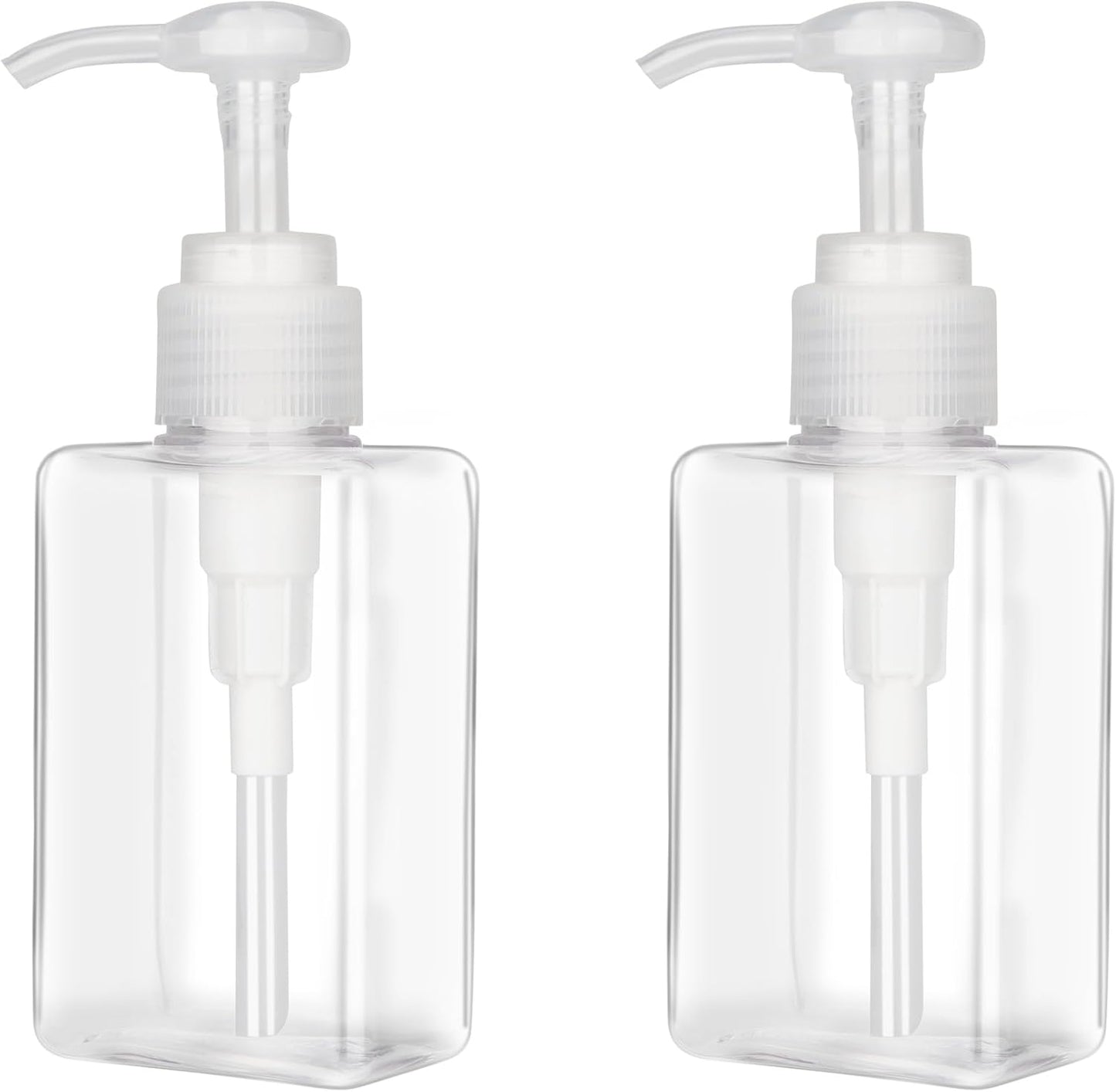 100ml (3.4oz) Pump Bottle Dispenser Jansburg 2 Pack Refillable Flat Square Plastic Lotion Dispenser Leakproof Empty Lotion Pump Bottle for Essential Oil Soap Lotion Shampoo Clear
