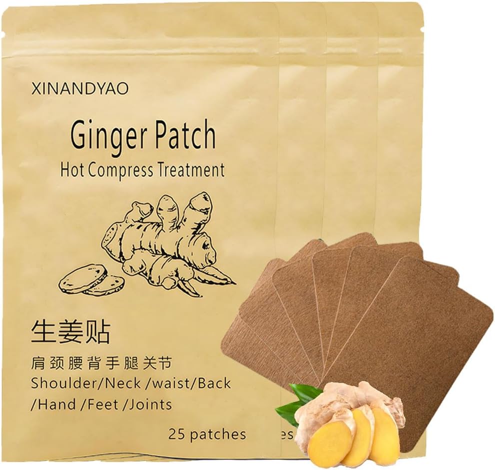 100 Count Ginger Self-Heating Patches | Long-Lasting Comfort for Back, Neck, Shoulders, Knees & Joints | 8-Hour Herbal Warming Pads (12x8cm)