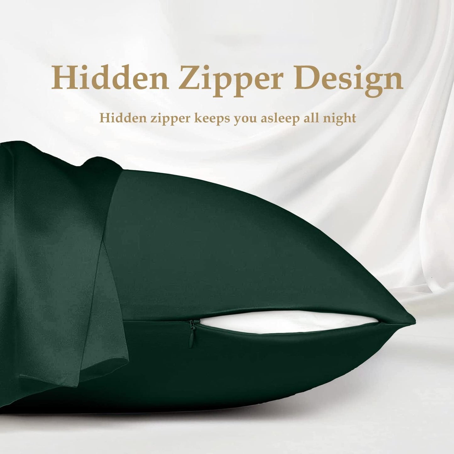 INSSL Silk Pillowcase for Women, Mulberry Silk Pillowcase for Hair and Skin and Stay Comfortable and Breathable During Sleep(Dark Green,Queen)