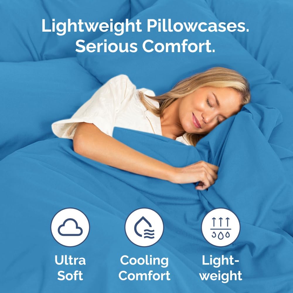 Long Pillowcases - Body Pillow Cover - Long Pillow Insert for Sleeping, Side Sleepers - Soft & Breathable Body Pillow Case with Envelope Enclosure - Comfy & Machine Washable - 20" x 54" (Denim Blue)