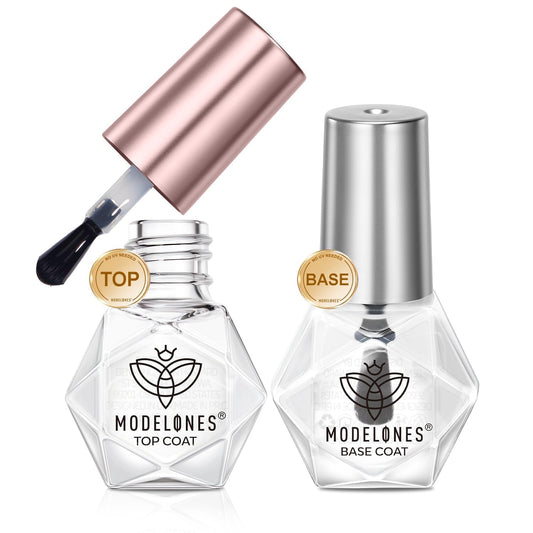 modelones 2 Pcs No Wipe Top Coat and Base Coat Nail Polish Set, Clear Quick Dry Nail Polish High Shine Long Lasting Glossy Regular Nail Lacquer Air Dry Fast Base Top Coat Gifts for Women Nail Art 5 ML