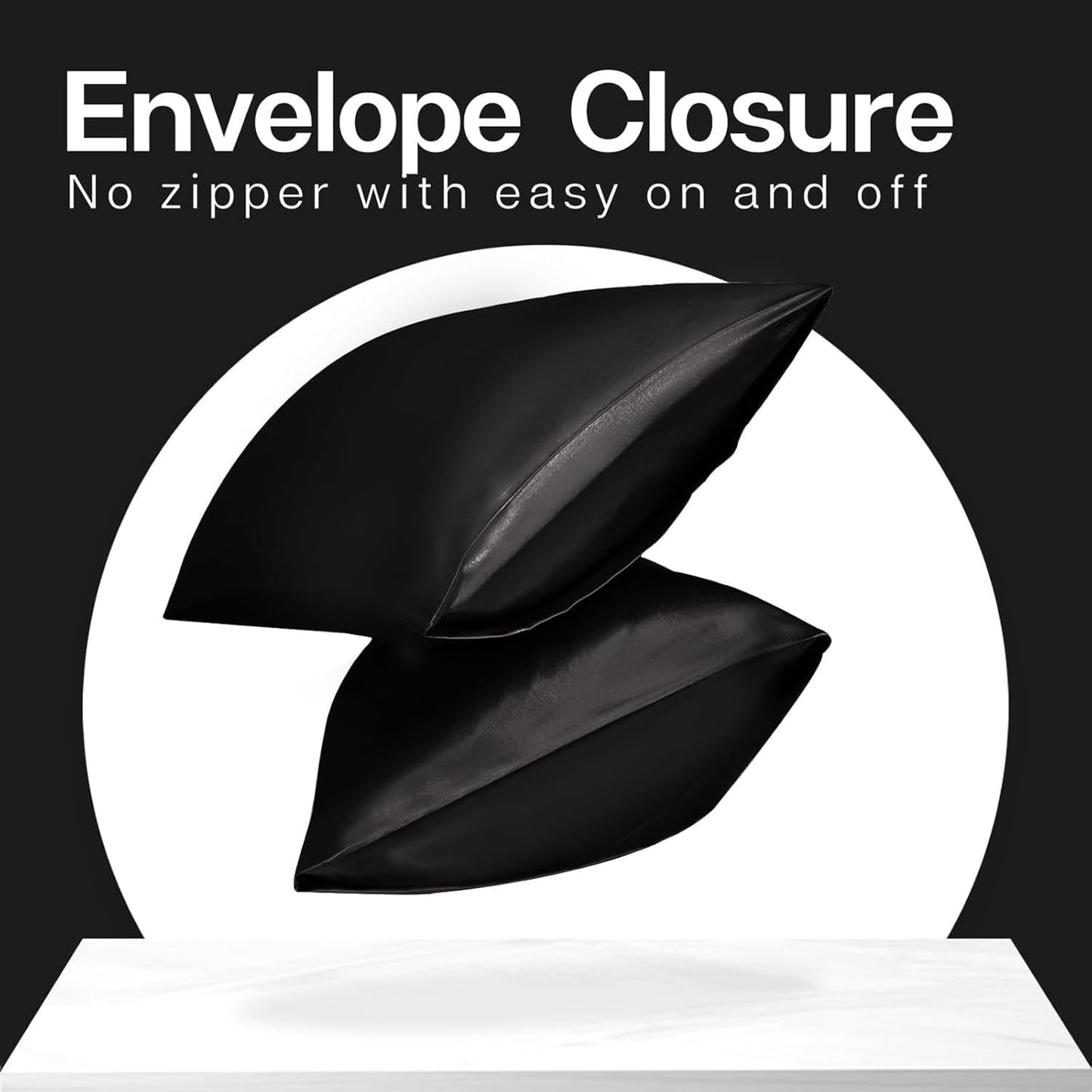 MR&HM Satin Pillowcase for Hair and Skin, Silk Satin Pillowcase 2 Pack, Standard Size Pillow Cases Set of 2, Silky Pillow Cover with Envelope Closure (20x26, Black)