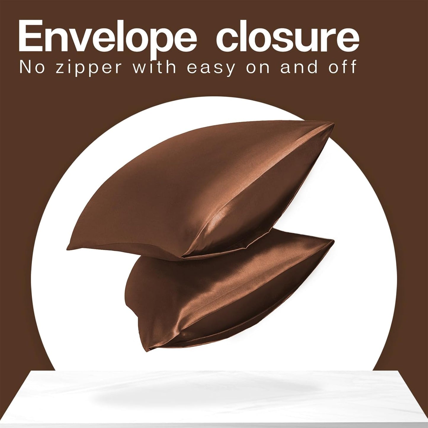 MR&HM Satin Pillowcase for Hair and Skin, Silk Satin Pillowcase 2 Pack, Queen Size Pillow Cases Set of 2, Silky Pillow Cover with Envelope Closure (20x30, Brown)