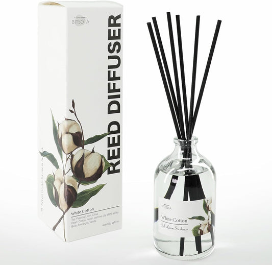 Reed Diffuser Set, 3.52 oz (100ml) Scented Diffuser with Sticks Home Fragrance Reed Diffuser for Bathroom Shelf Decor, Ideal Gift for Woman (White Cotton)
