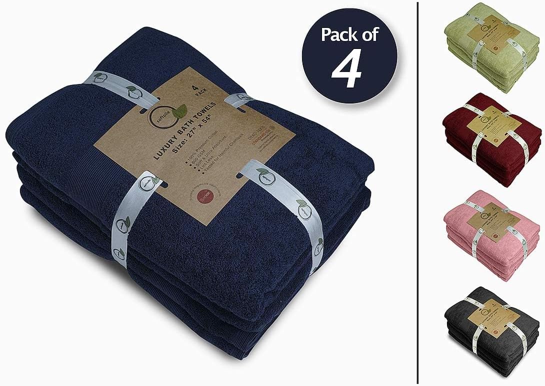 Softolle Luxury Bath Towels Set of 4 (27” x 54”) | Towels for Bathroom | Super Soft | Highly Absorbent Towels for Home, Spa, Gym (Navy Blue)