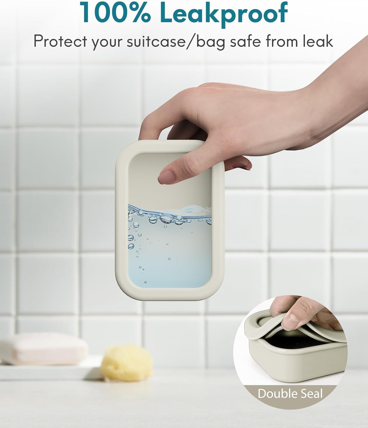 Quatish Solid Shampoo Bar Holder, Large Leakproof Travel Soap Case, Silicone Soap Box with Draining Layer, Enhanced Soap Container, Suitable for Camping, Gym, Bathroom, Outdoor Essentials, Off White