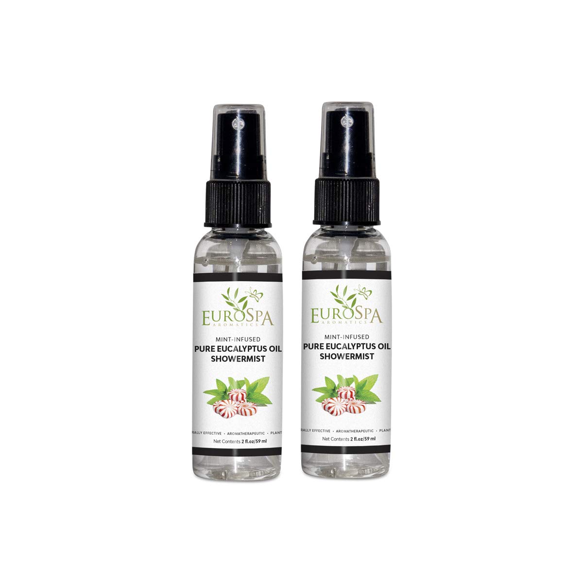 EuroSpa Aromatics Pure Eucalyptus Oil ShowerMist and Steam Room Spray, All-Natural Premium Aromatherapy Essential Oils - Mint Infused, 2oz, 2 Pack