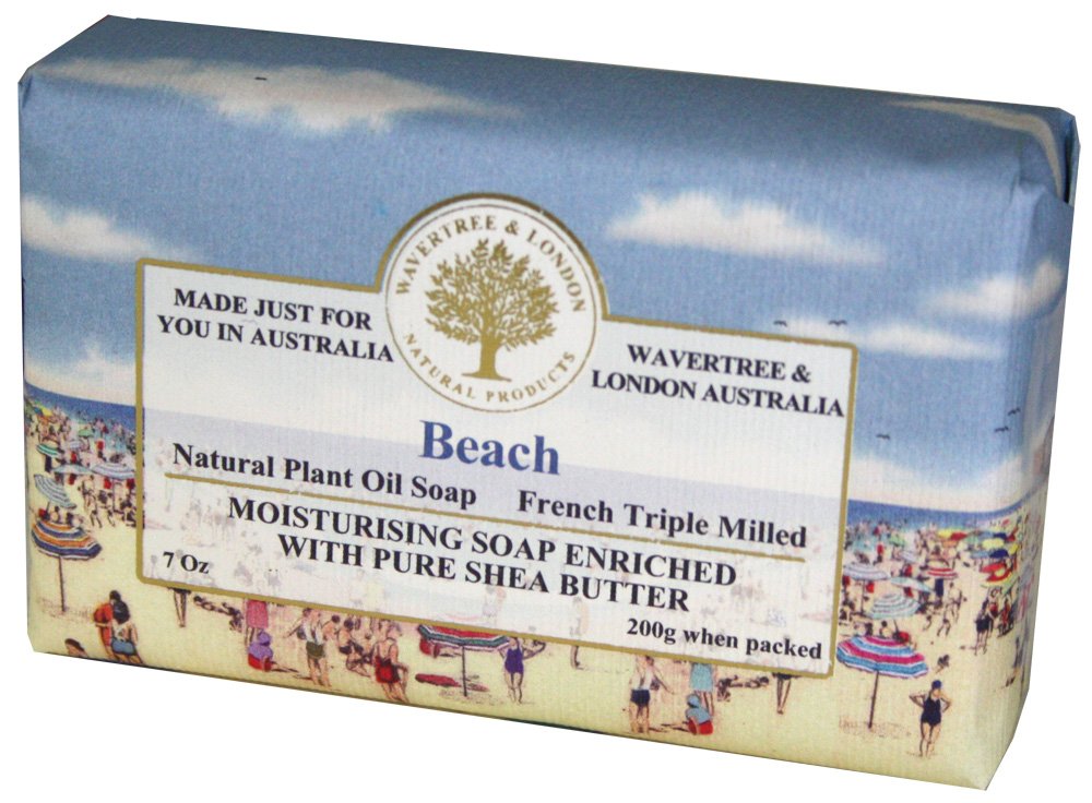 Wavertree & London Beach Scented Natural Soap Bar, 7oz Moisturizing French Triple Milled Soap Bar for Women & Men enriched with shea butter - Pure Bath & Body soap bar for All Skin Types