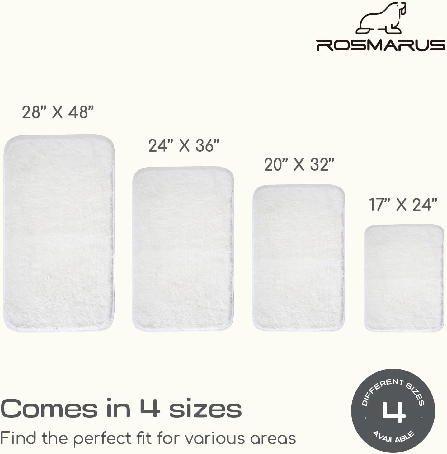 ROSMARUS Shaggy Non Slip Bath Mat 28" X48", Water Absorbent Extra Long Shower Mat, Soft Fluffy Plush Bathroom Rug Machine Washable, White