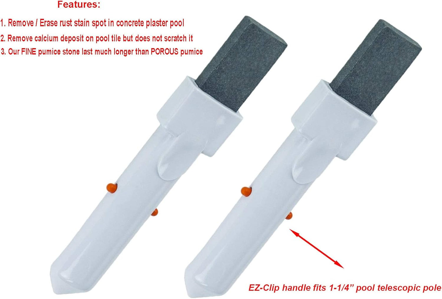 ATIE Pool Pumice Stone with EZ-Clip Handle to Reomve Erase Rust Stain Spot in Concrete Plaster Pool Spa and Calcium Deposit on Pool Tile (2 Pack)