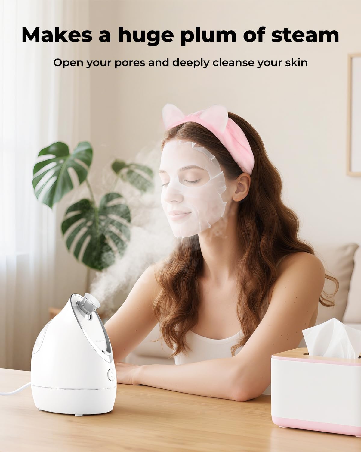 Kingsmile Facial Steamer for Face, 3 in 1 Face Steamer for Facial Deep Cleaning, Compact Nano Steamer - Aromatherapy, Adjustable Nozzle Warm Powerful Steam for Home SPA, Face Humidifier- SPA Headband