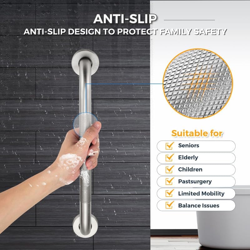 Grab Bars for Shower, 2 Pack 12-Inch Anti Slip Shower Handles for Elderly, Safety Shower Grab Bar, Stainless Steel Handicap Grab Bars for Bathroom,Toilet (Brushed Nickel, 1" Diameter)