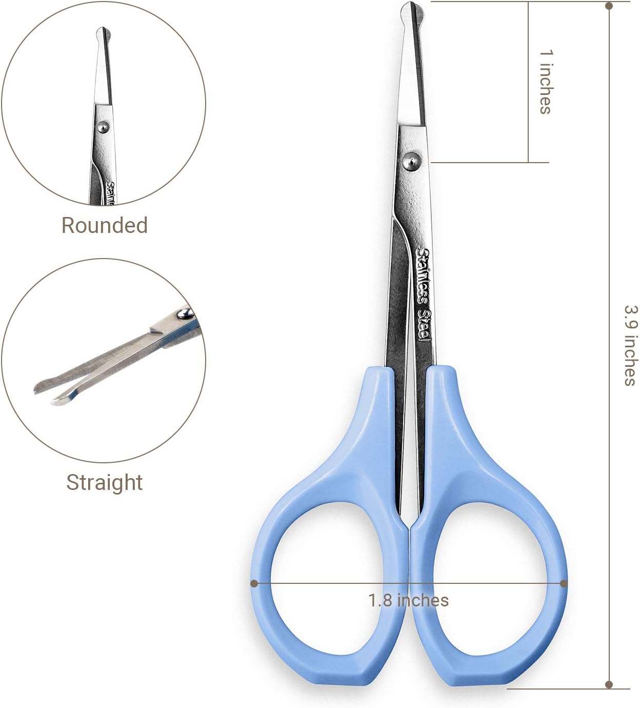 Eyebrow Scissors, Small Scissors for Facial, Nose, Eyebrow, Mustache, and Beard Hair Trimming & Grooming, Safety Edge, Blue Short Cap