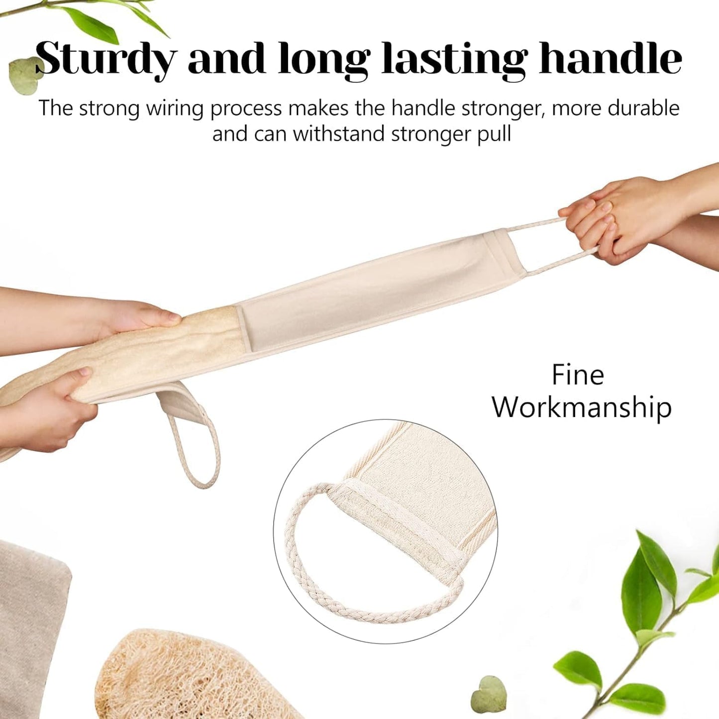 Inmorven Natural Loofah Exfoliating Back Scrubber for Shower Set (40 inch), Loofah for Men Women Sponge Pads & Body Sponge Scrubber, Deep Clean & Invigorate Your Skin, Beige