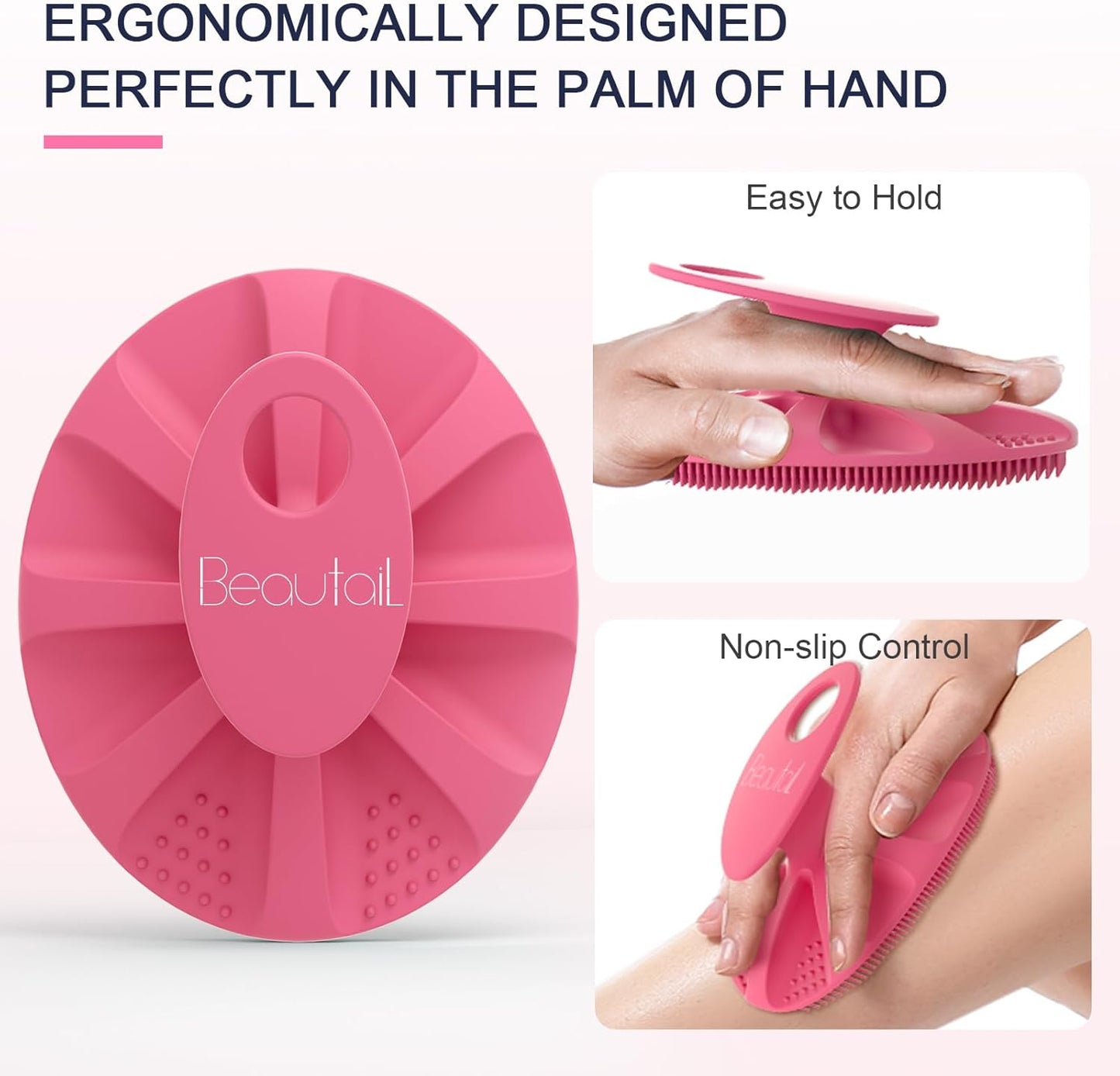 Silicone Body Scrubber Shower Bath Wash Brush Gentle Exfoliating Scrub Cleansing Loofah for Women Men Baby Sensitive Skin, Easy to Clean, Lather Nicely, More Hygienic, 1 Pack, Pink